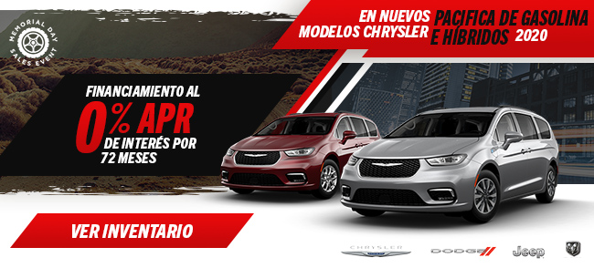 Financiamiento al 0% de interés por 72 meses en Nuevos modelos Chrysler Pacifica de Gasolina e Híbridos