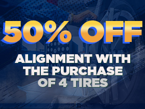 50% off Alignment with the purchase of 4 tire