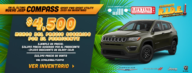$4,500 Menos del Precio Sugerido Por el Fabricante en el último Nuevo Jeep Compass SPORT FWD Sport Utility 2020 en inventario