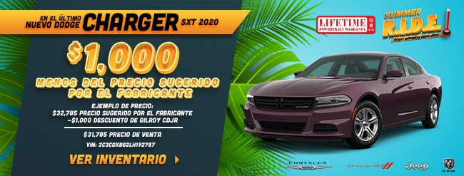 $1,000 Menos del Precio Sugerido Por el Fabricante en el último Nuevo Dodge Charger SXT 2020