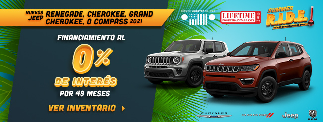 Financiamiento al 0% de Interés por 48 Meses en Nuevos Jeep Renegade, Jeep Cherokee, Jeep Grand Cherokee, O Jeep Compass 2021