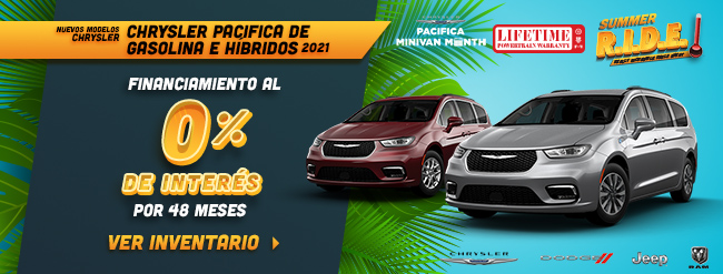 Financiamiento al 0% de Interés por 48 Meses en Nuevos modelos Chrysler Pacifica de Gasolina e Híbridos 2021
