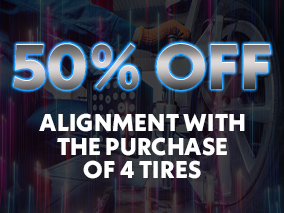 50% off Alignment with the purchase of 4 tires