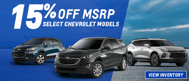 15% off Select Chevrolet Models