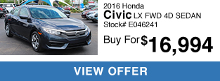 2016 Honda Civic KX FWD 4D SEDAN