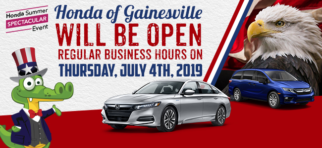 Honda of Gainesville Will Be Open Regular Business Hours On July 4th