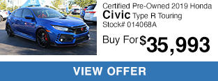 Certified Pre-Owned 2019 Honda Civic Type R Touring With Navigation