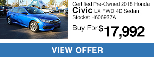 Certified Pre-Owned 2018 Honda Civic LX FWD 4D Sedan