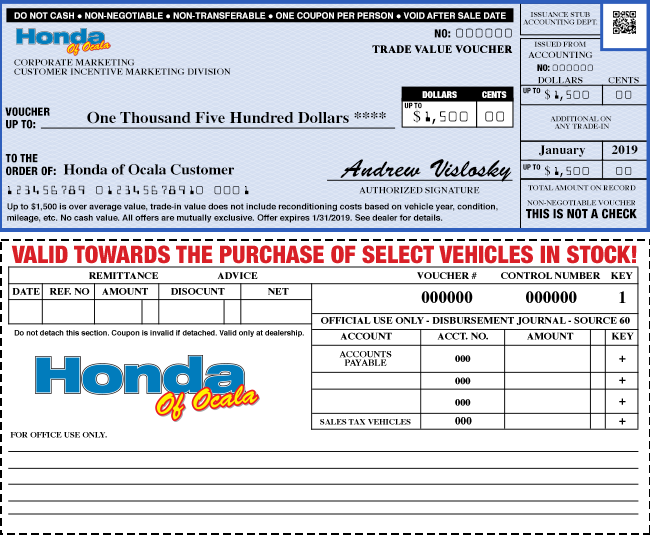 Honda of Ocala Check Voucher