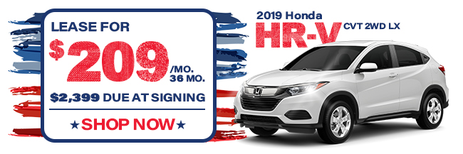 2019 Honda HR-V CVT 2WD LX, lease for $209 per month for 36 months, $2,399 due at signing