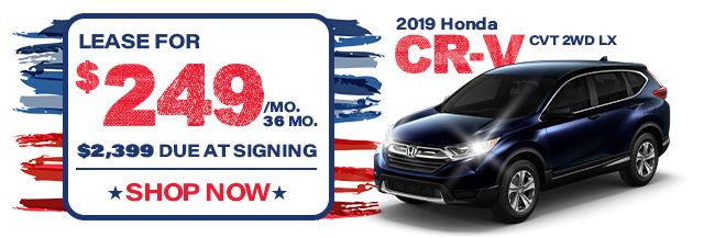 2019 Honda CR-V CVT 2WD LX, lease for $249 per month for 36 months, $2,399 due at signing