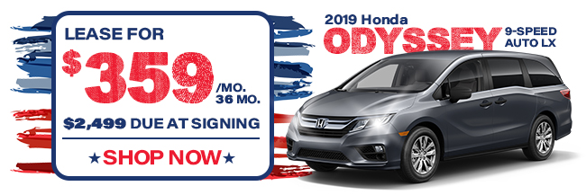 2019 Honda Odyssey 9 Speed Auto LX, lease for $359 per month for 36 months, $2,499 due at signing
