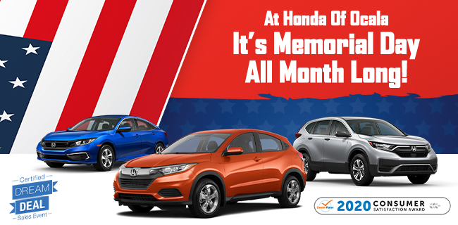 At Honda Of Ocala It’s Memorial Day All Month Long!