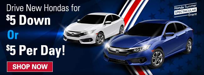 Drive New Hondas For $5 Down or $5 Per Day!