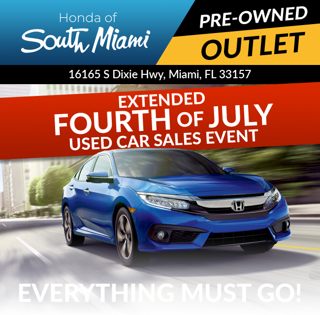 Honda of South Miami Pre-Owned Outlet | Extended fourth of July used car sales event - everything must go