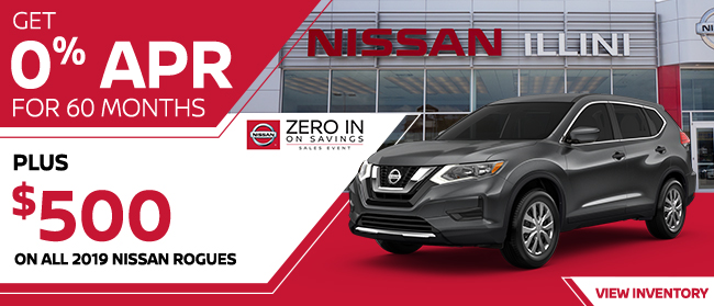 0% APR for 60 months plus $500 on all 2019 Nissan Rogues