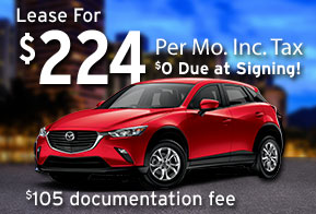 New 2016 Mazda CX-3 Sport
Lease for $224 per month
$0 Due at Signing!
$105 documentation fee