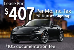 New 2016 Mazda MX-5 Miata Club
Lease for $407 per month
$0 Due at Signing!
$105 documentation fee