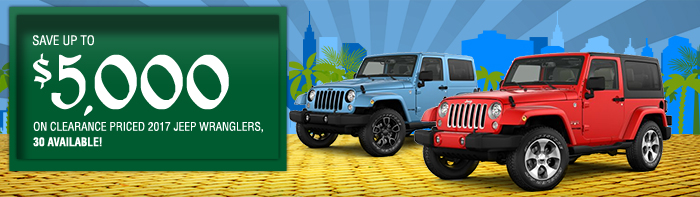 Save Up To $5,000 on Clearance Priced 2017 Jeep Wranglers!
