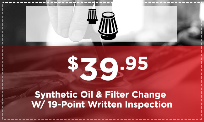 $39.95 Synthetic Oil & Filter Change W/ 19-Point Written Inspection