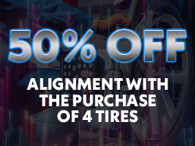 50% off alignment with the purchase of 4 tires