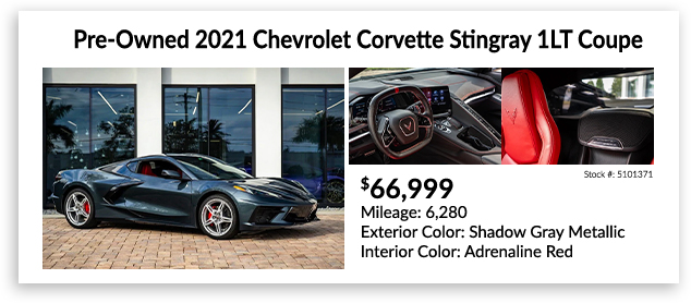 pre-owned 2021 Chevrolet Corvette Stingray 1 LT Coupe offer