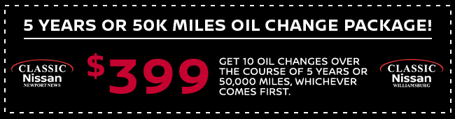 5 years or 50k miles oil change package