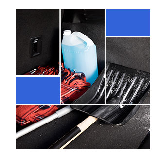 snow shovel and windshield washer fluid