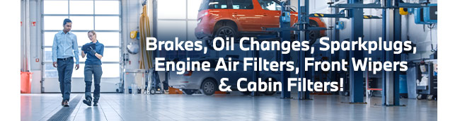 brakes, oil changes, spark plugs