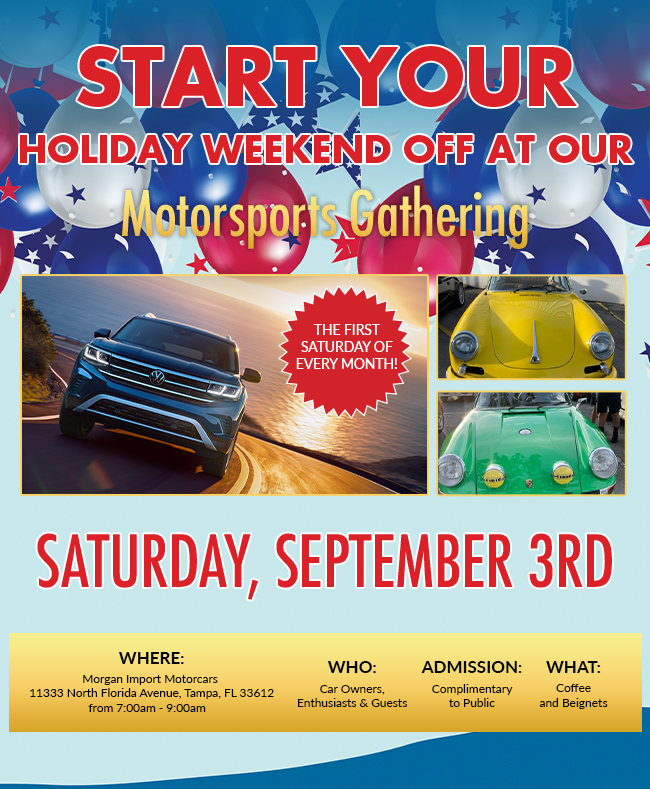 Start you holiday weekend off at our Motorsports Gathering - Saturday Septermber 3rd