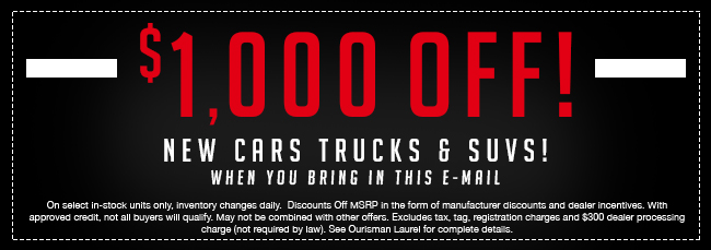 $1,000 Off New Cars, Trucks & SUVs!