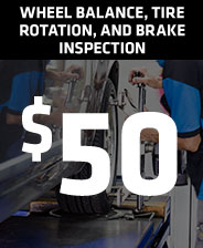 $50 Wheel Balance, Tire Rotation, and brake inspection