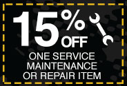 15% off One Service Maintenance or Repair Item