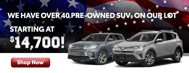 we have over 40 preowned SUVs on our lot starting at 14,700 USD
