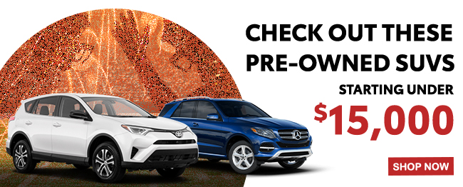 pre-owned SUVs strating under $15,000