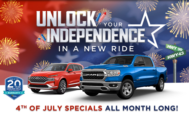 Unlock you Independence in a new ride - 4th of july specials all month long