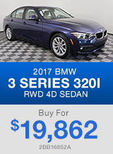 CERTIFIED PRE-OWNED 2017 BMW 3 SERIES 320I RWD 4D SEDAN Buy For $19,862