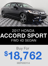 PRE-OWNED 2017 HONDA ACCORD SPORT FWD 4D SEDAN Buy For $18,762