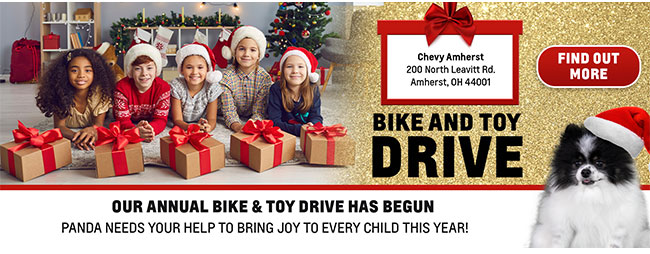 kids with Christmas gifts announcing the start of our Bike and Toy drive.