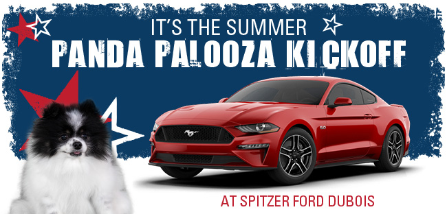 Promotional offer from Spitzer DuBois Ford, featuring Panda the dog mascot