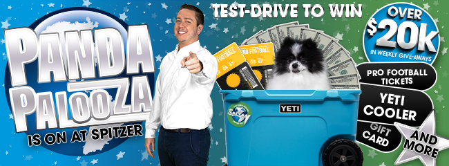 Promotional offer from Spitzer DuBois Ford, featuring Panda the dog mascot