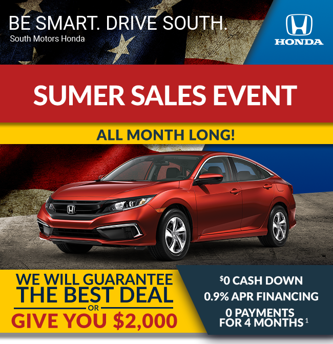 Be smart - drive South -summer sales event all month long