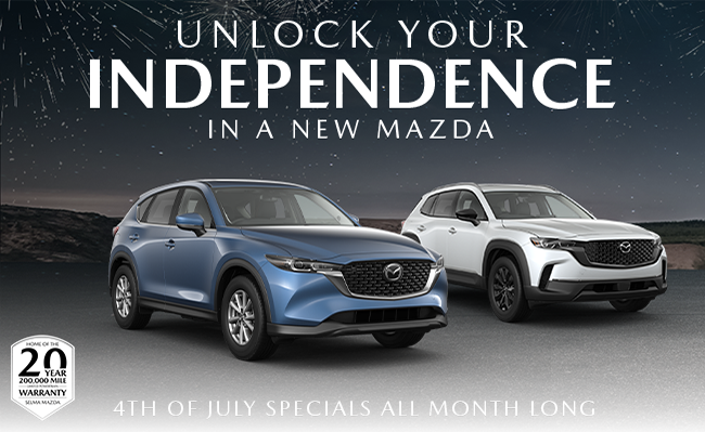Unlock your independence in a new Mazda. 4th of July Specials all month long
