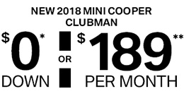 New 2018 MINI Cooper Clubman $0 Down or $189 per month