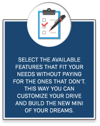 Select the available features that fit your needs without paying for the ones that don’t. This way you can customize your drive and build the new MINI of your dreams.