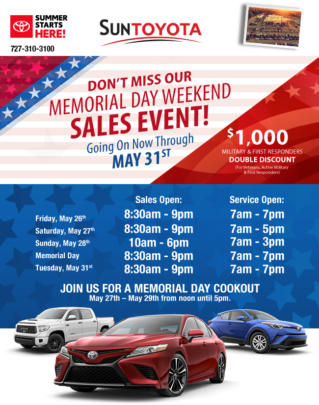 Dont miss our memorial day weekend sales event - going on now through May 31st