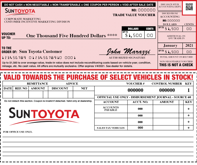 Sun Toyota Check Voucher