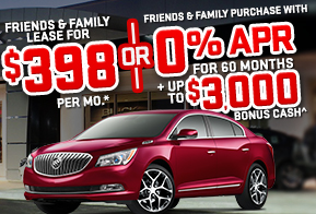 2016 Buick Lacrosse Sport Touring
STK F0336

Friends & Family Lease for $398 per month*
OR
Friends & Family Purchase with 0% APR for 60 months
+ up to $3,000 Bonus Cash^