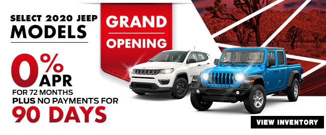 0% APR for 72 months PLUS no payments for 90 days on select 2020 Jeep models

