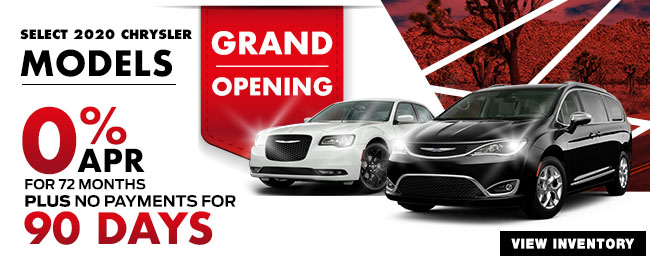 0% APR for 72 months PLUS no payments for 90 days on select 2020 Chrysler models

